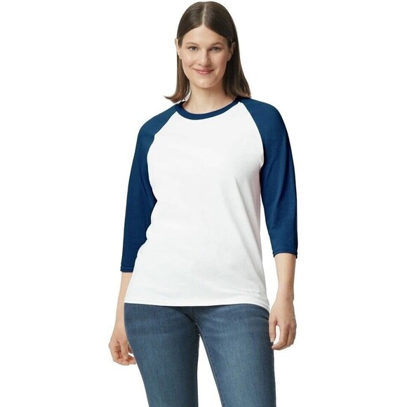 Gildan 5700 Men's Baseball T-Shirt 3/4 Sleeve Raglan Color Block Cotton Blank XL - Picture 1 of 2